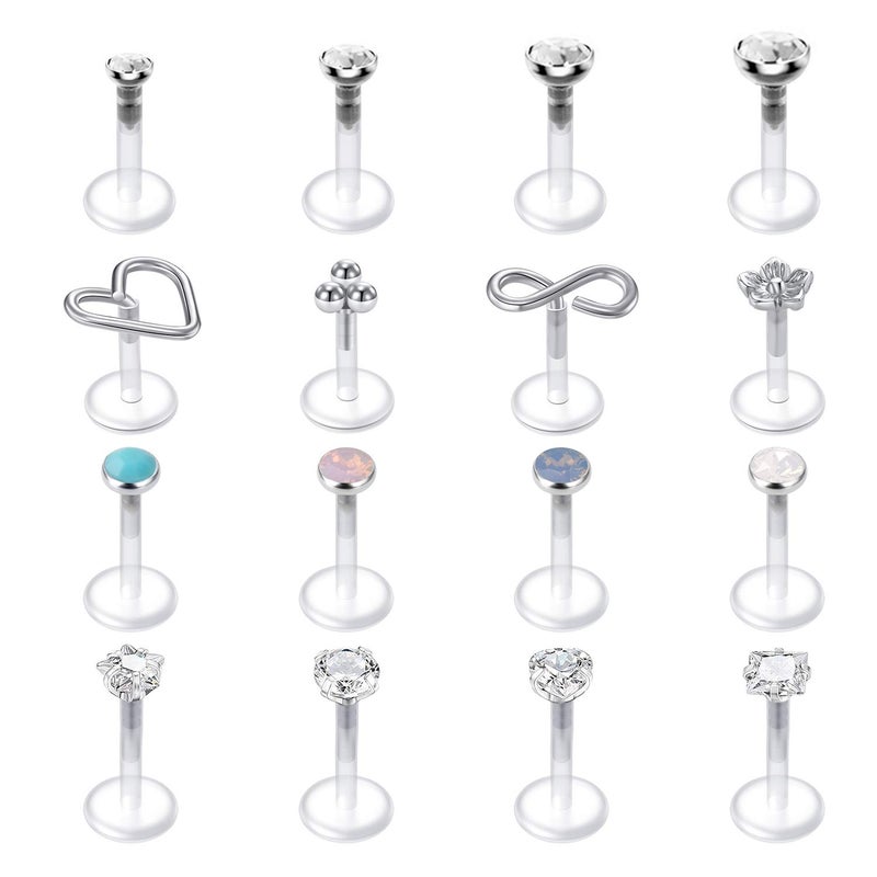 QWALIT 16G platsic Labret Jewelry Plastic Lip Studs Cartilage Earrings Tragus Helix Earrings Push in Flexible Labret Piercing Jewelry Medusa Lip Piercing jewelry 1/4" 6mm Bar - Image 1